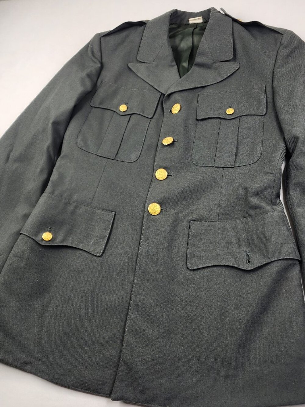 Vintage US Army 38R Serge Green Dress Uniform Coat Jacket Military 80s Button